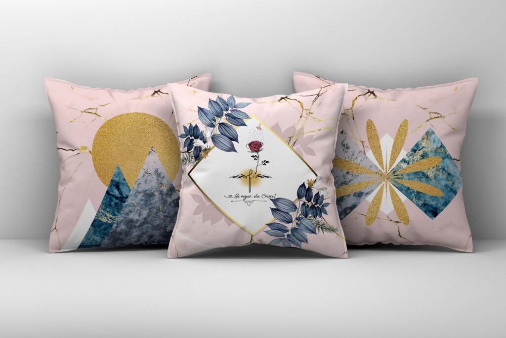 Editable PSD mockup of three large sleeping pillows on white background